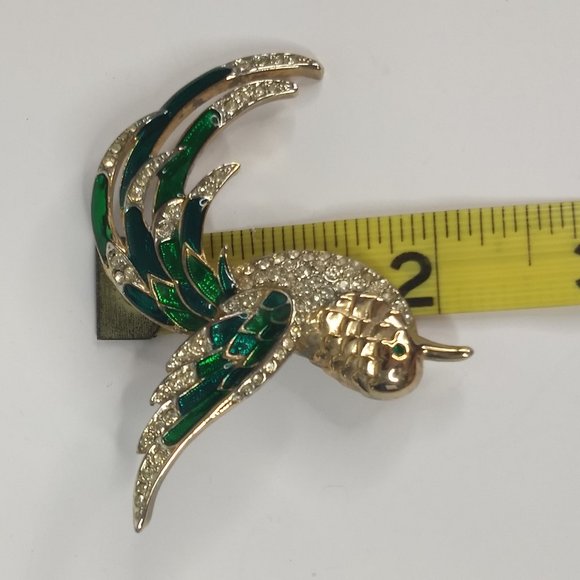 Bird Parrot Pin Brooch Green White Costume Jewelry Vintage Gold Tone Rhinestone - Picture 13 of 14